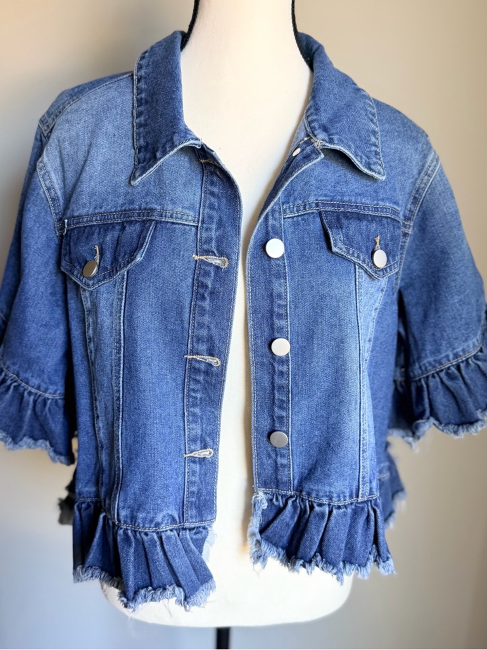 Hayden Blue Denim Ruffle-Sleeve Jean Jacket
